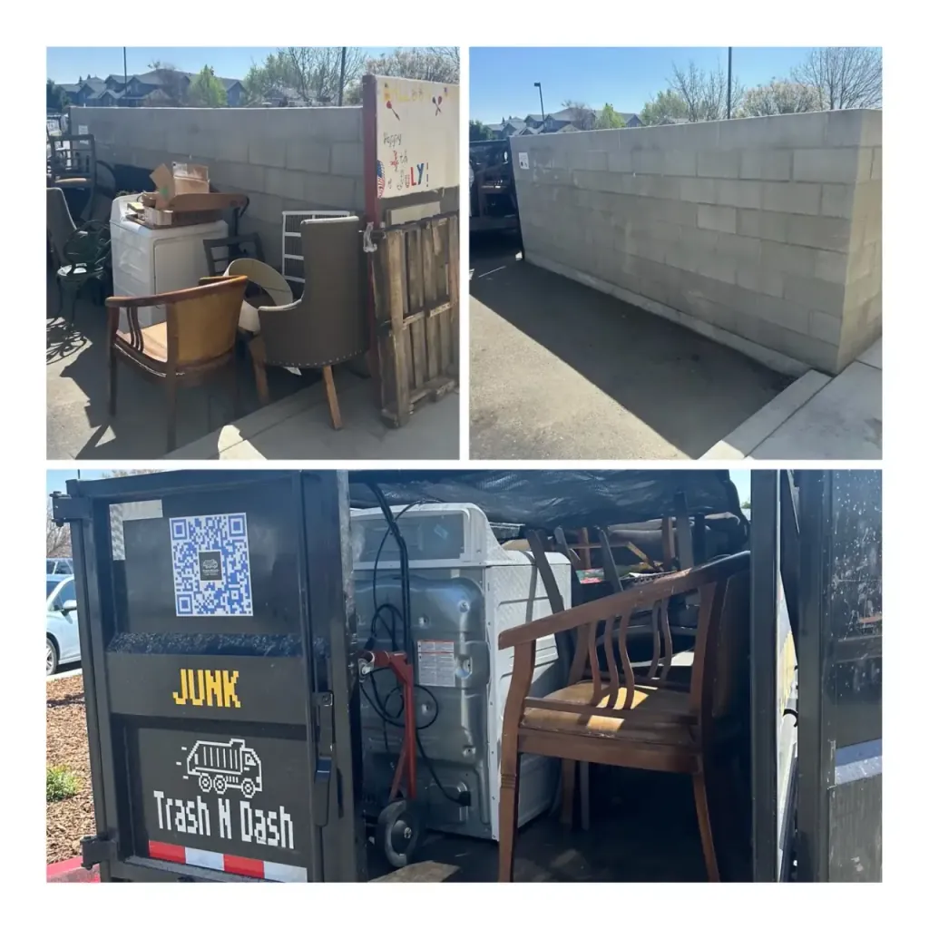 Appliances and furniture loaded into the Trash N Dash trailer